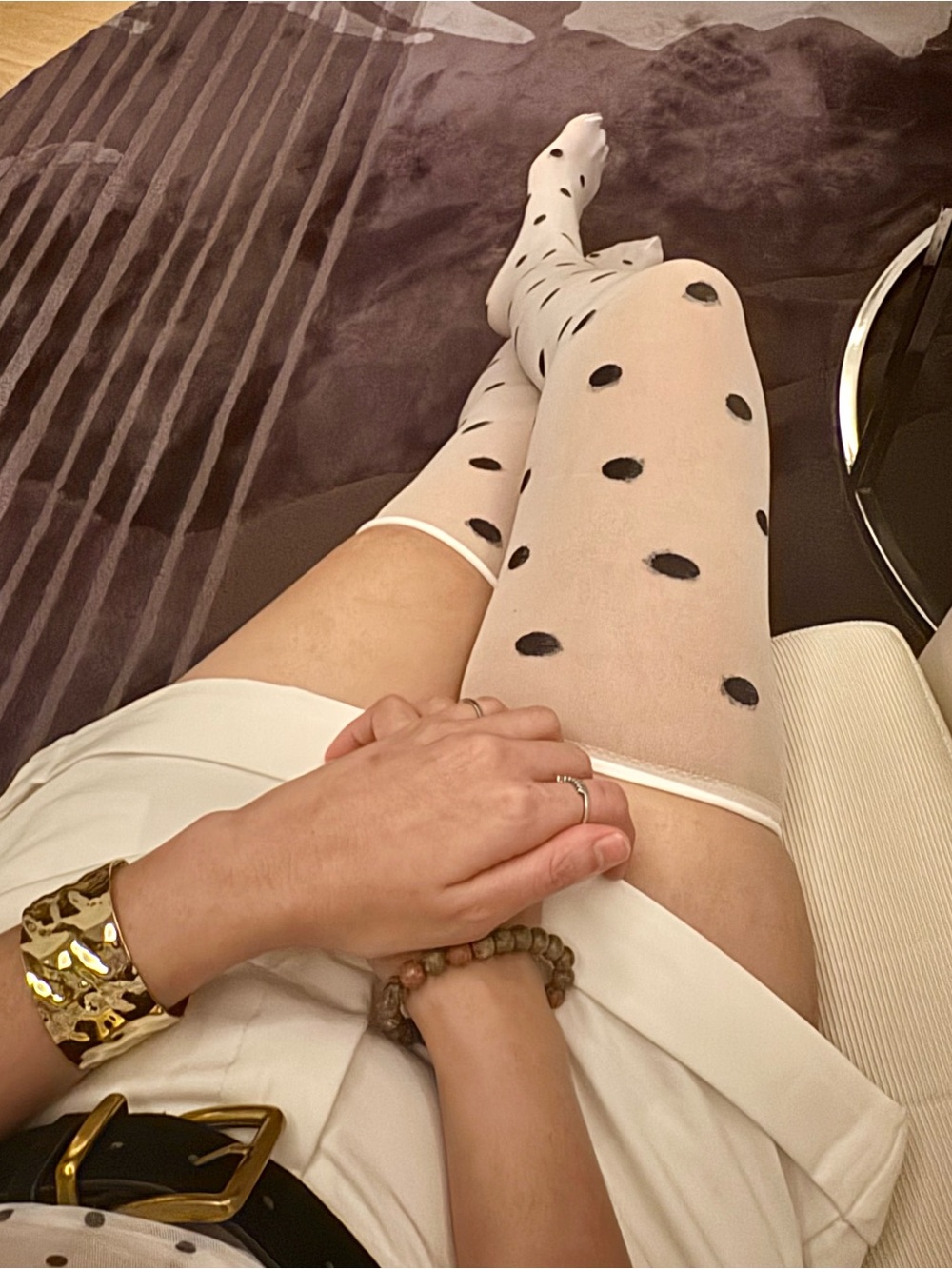 White Polka Dot Sheer Over-the-Knee Tights - Picture 6 of 9